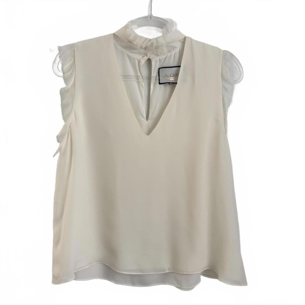 Alexie | 100% Silk Cream Sleeveless Keyhole Choker V Neck Cut Out Top Size M